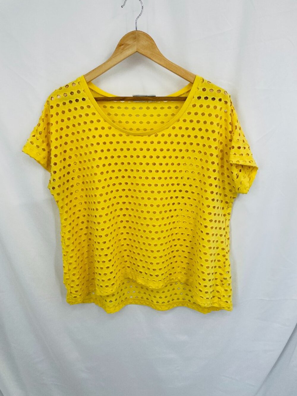 Vintage Y2K CATO Yellow Crop Top with Holes Design
